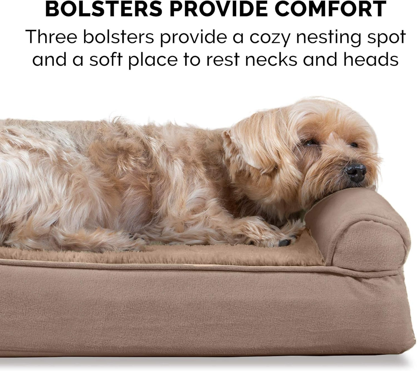 Orthopedic Dog Bed for Large Dogs W/ Removable Bolsters & Washable Cover, for Dogs up to 95 Lbs - Plush & Suede Sofa - Almondine, Jumbo/Xl