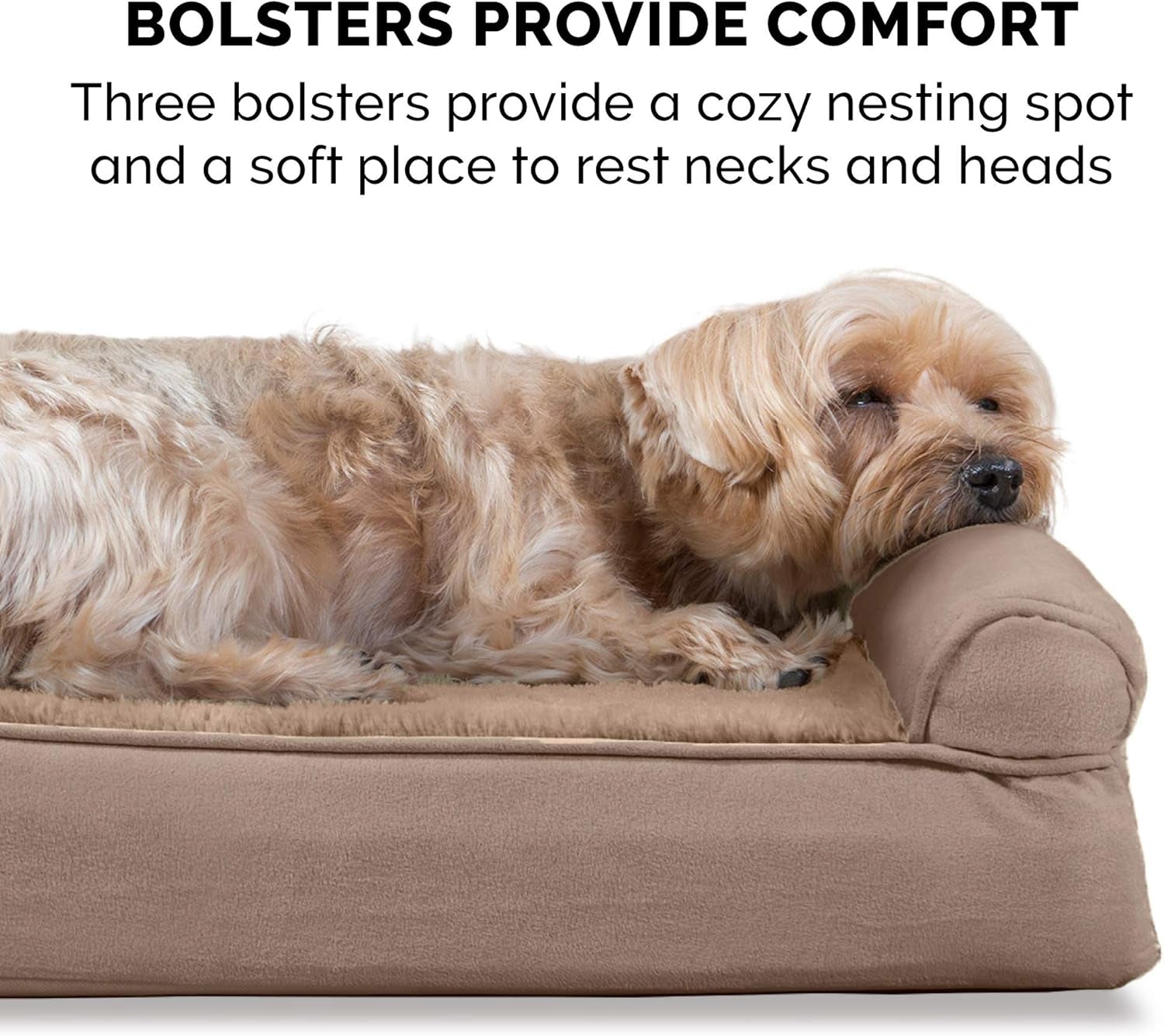 Orthopedic Dog Bed for Large Dogs W/ Removable Bolsters & Washable Cover, for Dogs up to 95 Lbs - Plush & Suede Sofa - Almondine, Jumbo/Xl