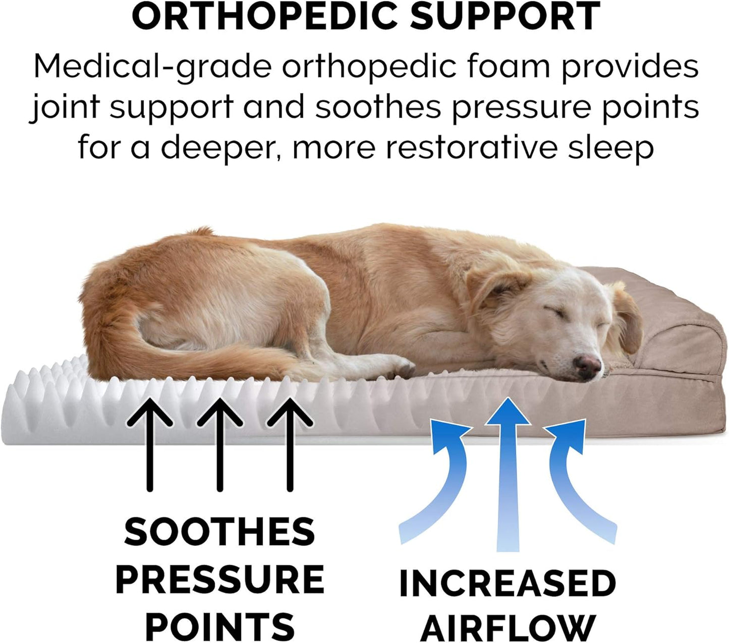 Orthopedic Dog Bed for Large Dogs W/ Removable Bolsters & Washable Cover, for Dogs up to 95 Lbs - Plush & Suede Sofa - Almondine, Jumbo/Xl