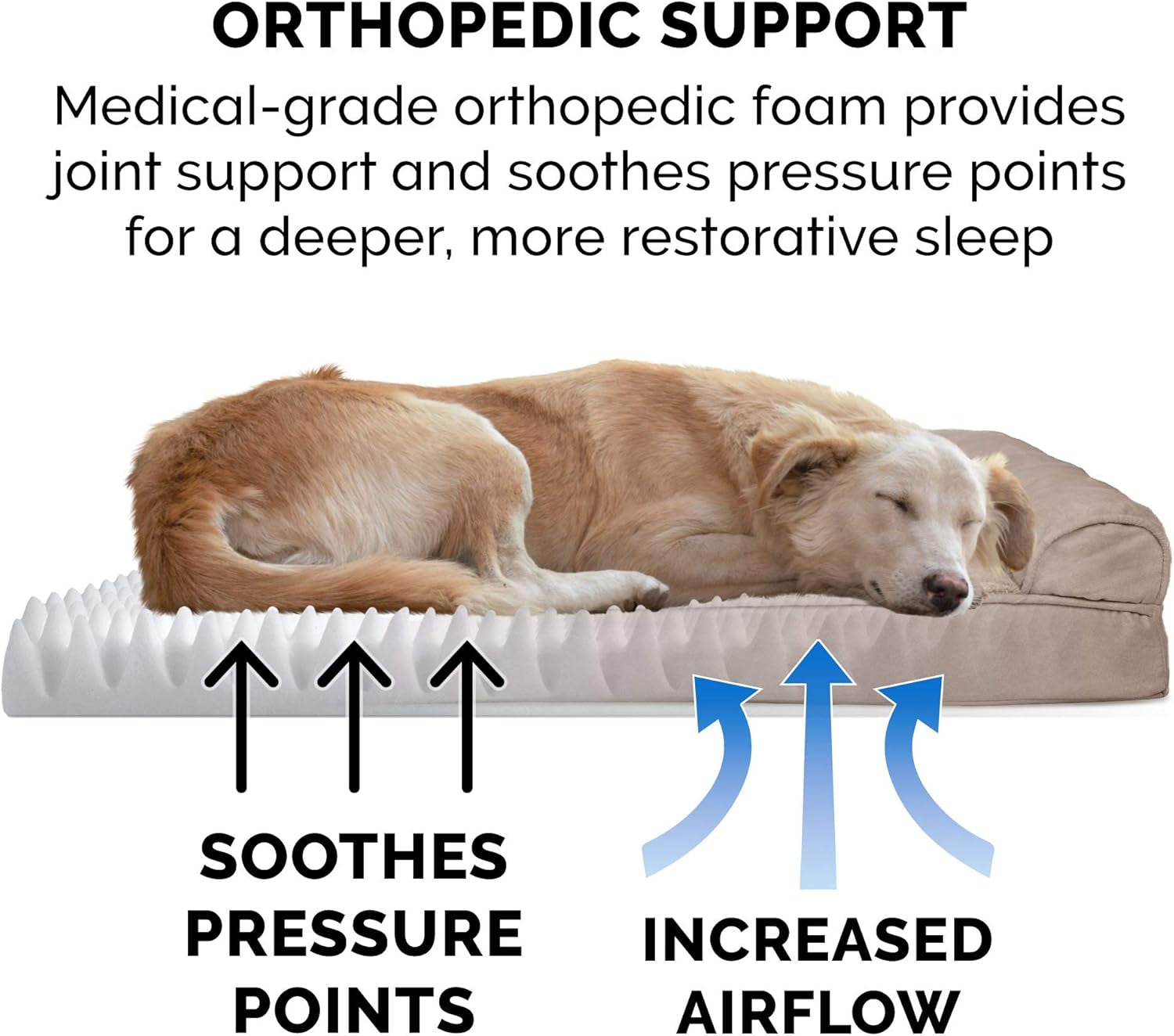 Orthopedic Dog Bed for Large Dogs W/ Removable Bolsters & Washable Cover, for Dogs up to 95 Lbs - Plush & Suede Sofa - Almondine, Jumbo/Xl