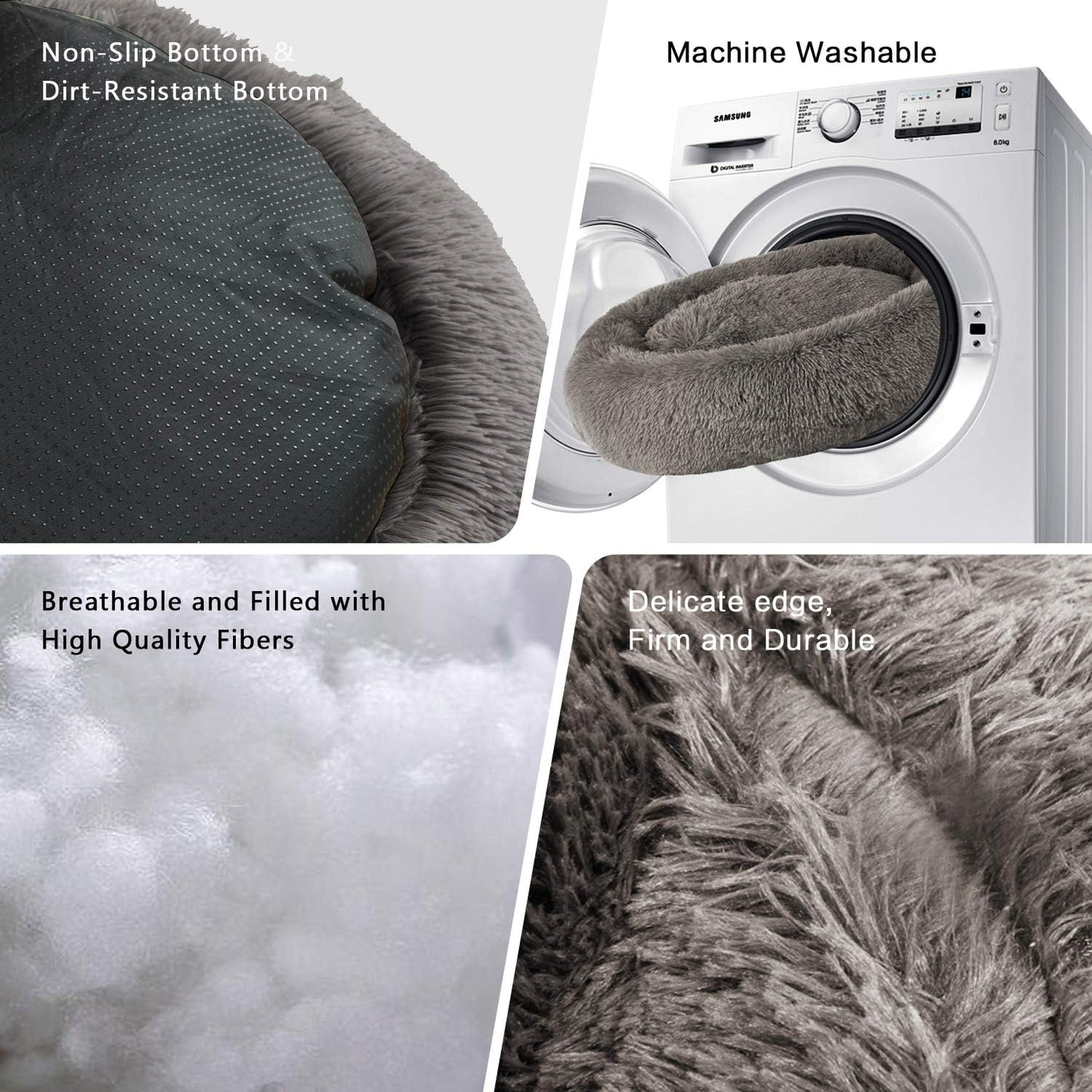 Fluffy Luxe Pet Bed for Dogs & Cats, Anti-Slip, Waterproof Base, Machine Washable, Durable 5 Colors Available