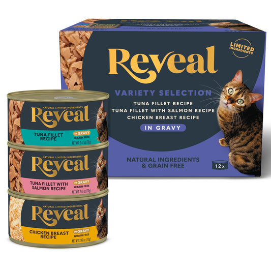 Reveal Natural Wet Cat Food, Fish & Chicken in Gravy Variety Pack, 12 X 2.47 Oz Cans