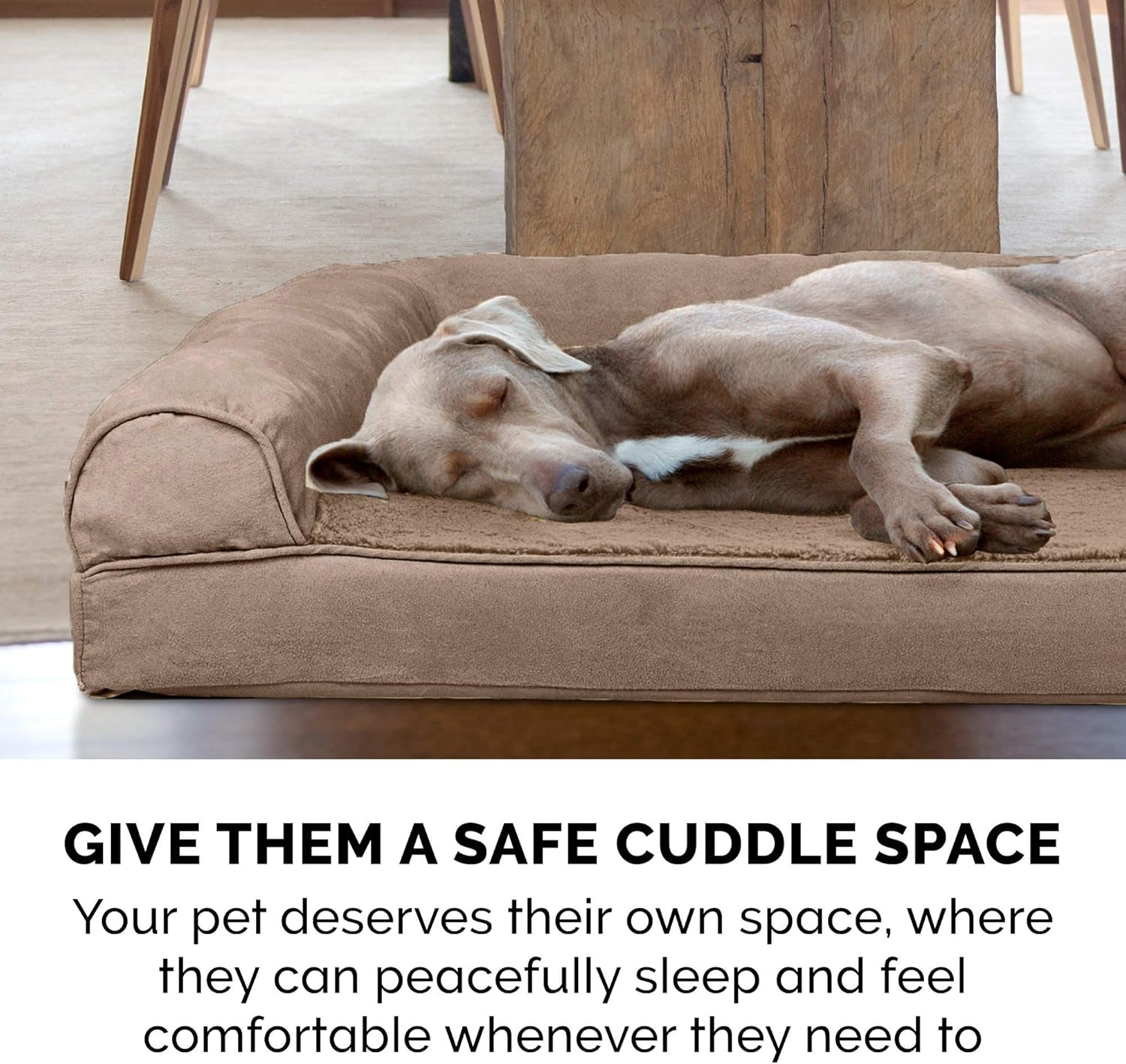 Orthopedic Dog Bed for Large Dogs W/ Removable Bolsters & Washable Cover, for Dogs up to 95 Lbs - Plush & Suede Sofa - Almondine, Jumbo/Xl