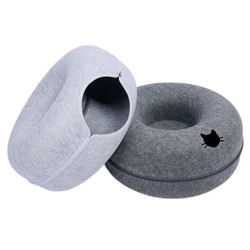 Peekaboo Cat Cave Comfy Donut Donut Cat Nest Scratch Detachable & Washable Tunnel Bed