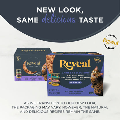 Reveal Natural Wet Cat Food, Fish & Chicken in Gravy Variety Pack, 12 X 2.47 Oz Cans