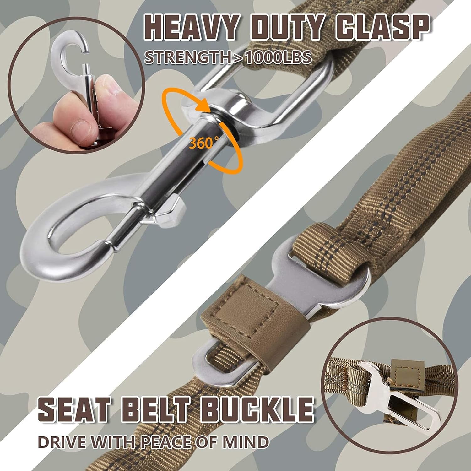 Dog Leash Large Dogs, Heavy Duty Dog Leash Bungee, No Pull Dog Leash for Shock Absorption, Army Yellow Dog Training Leashes for Medium Large Breed Dogs 6FT, 2 Padded Handles