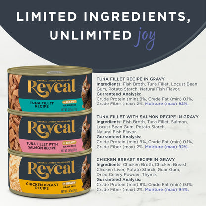 Reveal Natural Wet Cat Food, Fish & Chicken in Gravy Variety Pack, 12 X 2.47 Oz Cans